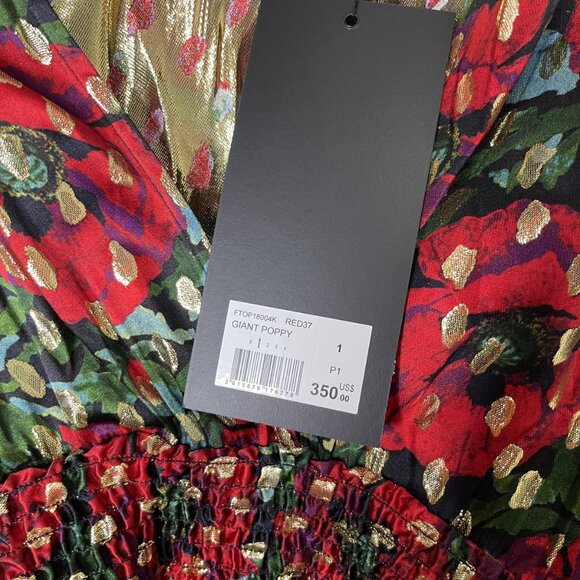 The Kooples Blouse Womens Small Red Gold Giant Poppy Metallic Long Sleeve Floral - Picture 4 of 9